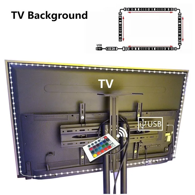 5V 1M/2M/3M Nowaterproof RGB 2835 SMD Led Strip Can Change Color For TV Background Lighting With USB IR Controller USB Led Strip