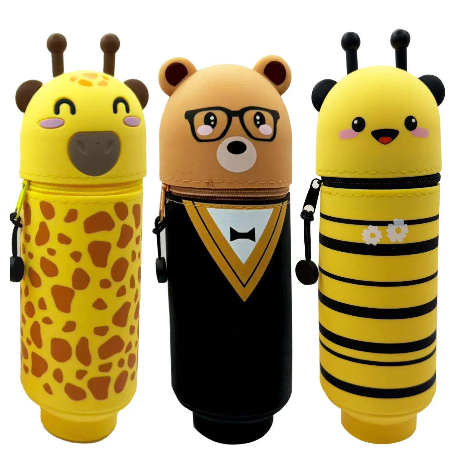 Cute Animal Pencil Case, 2-in-1 Pencil Bag with Zipper Pen Holder, Soft Silicone Pencil Case, Suitable for School Office view 2