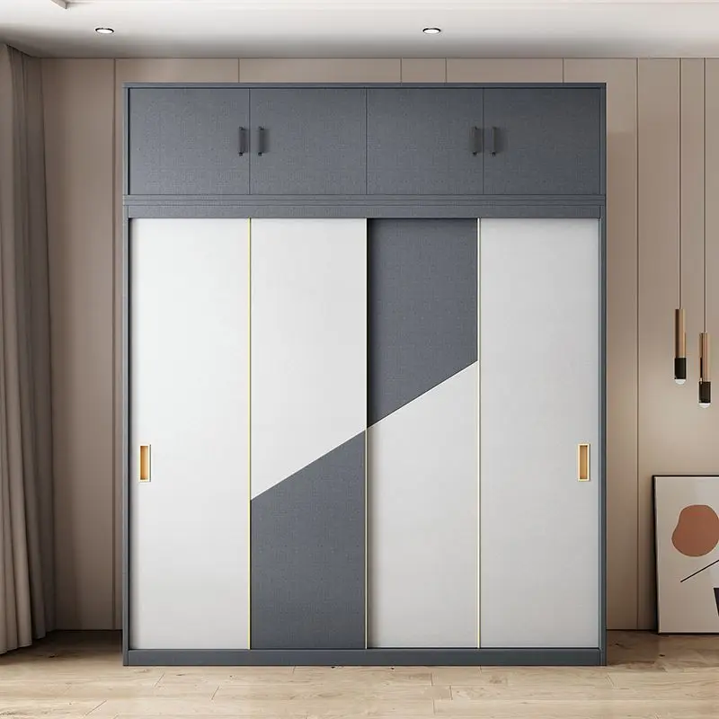 خزانة ملابس بتصميم مزيج الألوان، خزائن منزلقة لغرفة النوم، تخزين متعدد الوظائف #6