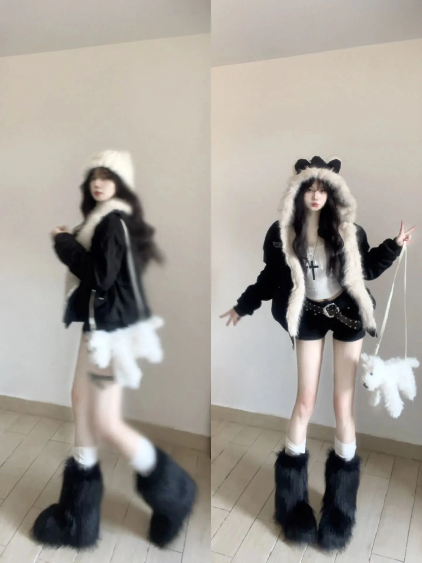 

Женская хлопковая куртка с капюшоном в стиле ретро, американский меховой воротник Bla, свободная зимняя корейская длинная свеч...