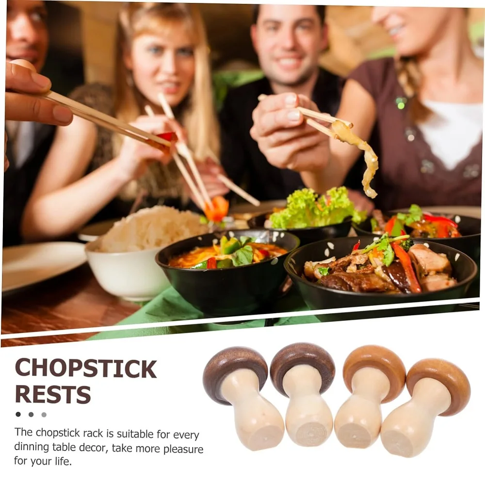 4 Pieces Mushroom Shaped Wooden Chopsticks Holder Dinner Spoon Stand Fork and Knife Holder Rest Storage Rack for Home Decoration - view 2