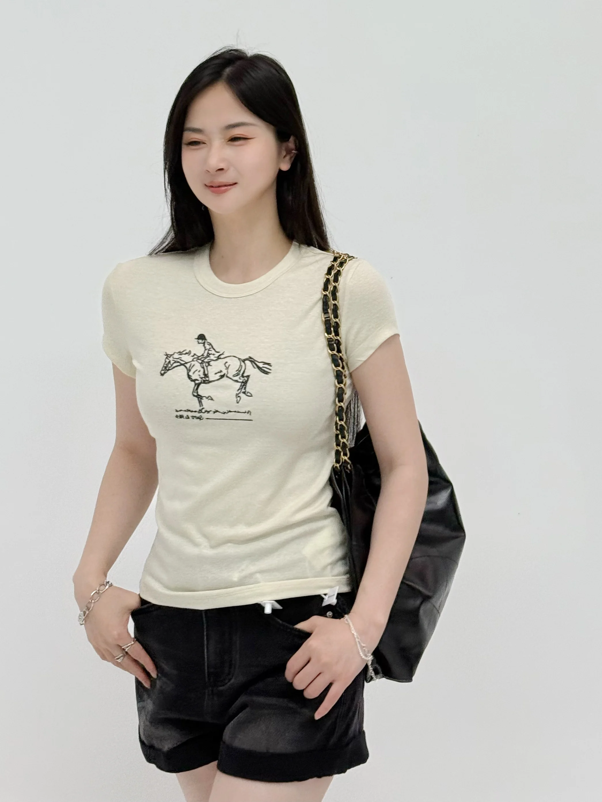 

Slim Fit round Ne T-irt Embroidered Linen Thin Casual Sle Summer Faion Women's Top Ease the Label