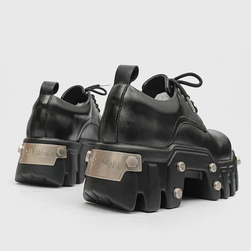 Size 38-46 Fashion Men Height-Enhancing Casual Leather Shoes Black Premium Laced Anti-Slip Durable Business Derby Shoes Men