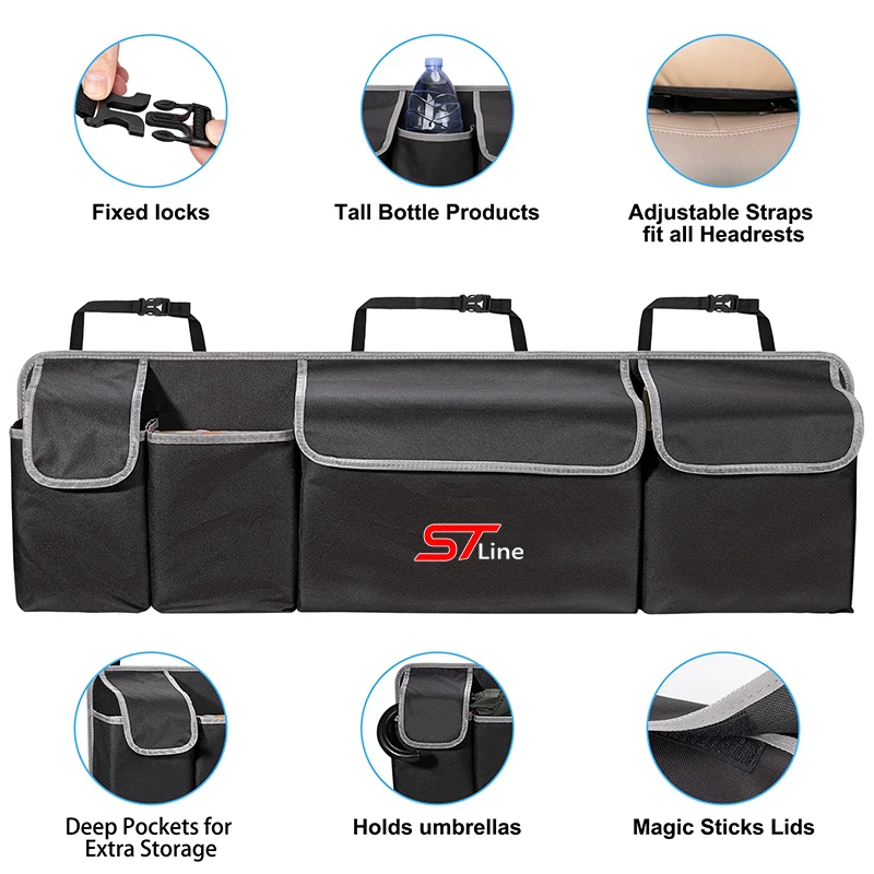 Car Trunk Organizer Backseat Storage Bag High Capacity Multi-use Automobile Interior For Ford ST Line FOCUS 2 Fiesta MK2 MK3 MK4