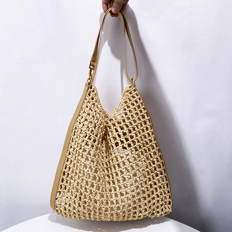 

Bohemian Beach Straw Bags For Women Luxury Designer Handbags Purses 2024 New In Hollow With Inner Pocket Large Capacity Shoulder