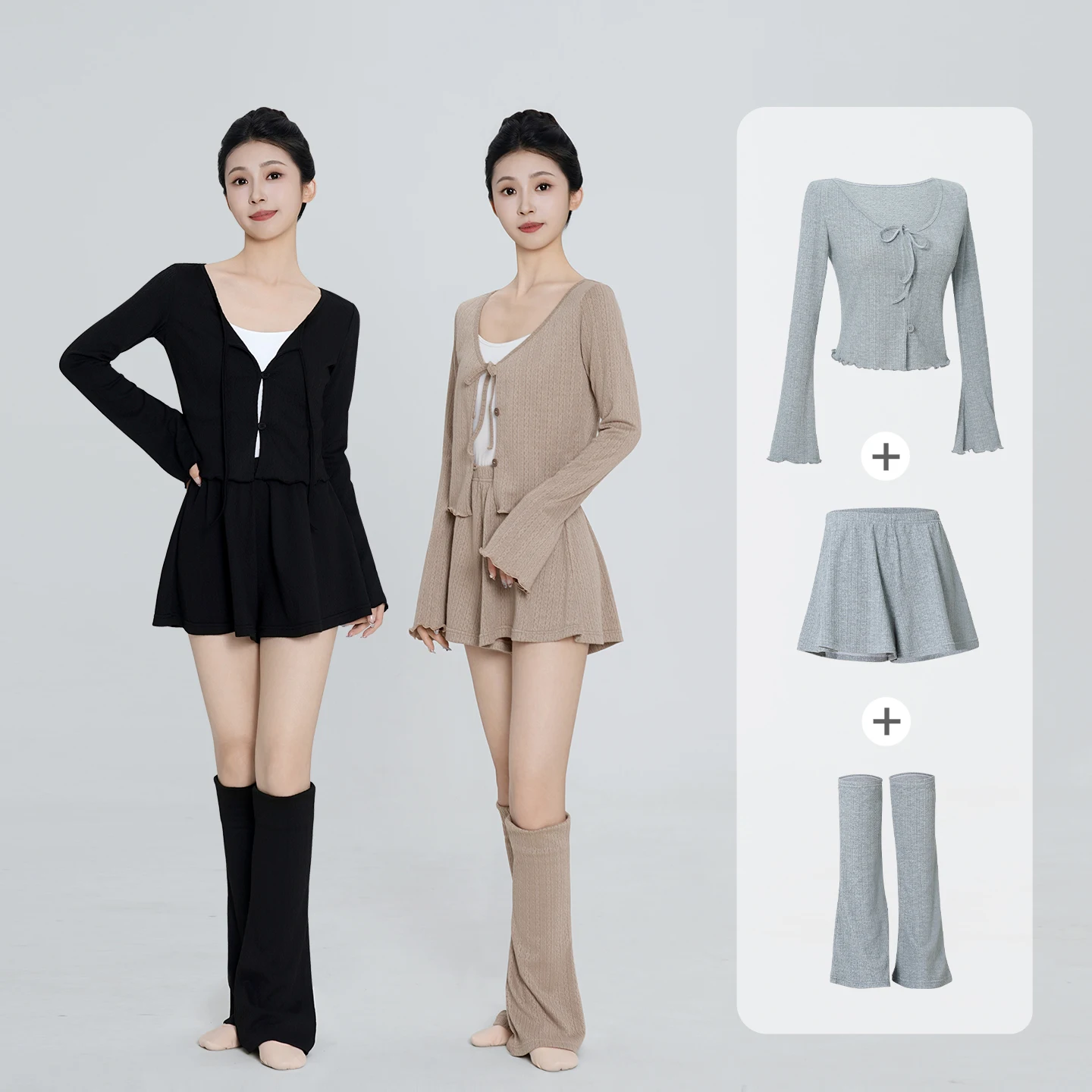 Mädchen Casual Anzüge Frauen Langarm 3 Stück Sets Spitze-up Stricken Tanz Tops Ballett Breite Lounge Shorts Weibliche outfits Beinlinge