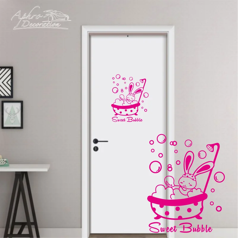 

Cartoon Patterm Shower Glass Door Stickers Bunny Sweet Bubble Wall Sticker Cute Animal Waterproof Baby Bathroom Decor Art Decals