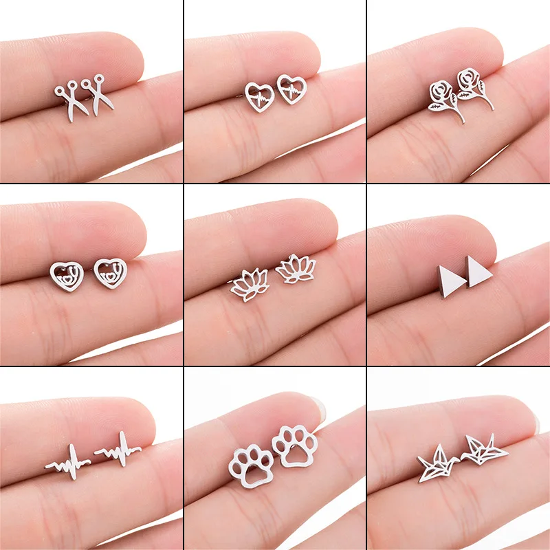 DIY accessories Stainless steel Christmas stud earrings ins fashion galloping deer head bear paw thousand paper crane rose geome