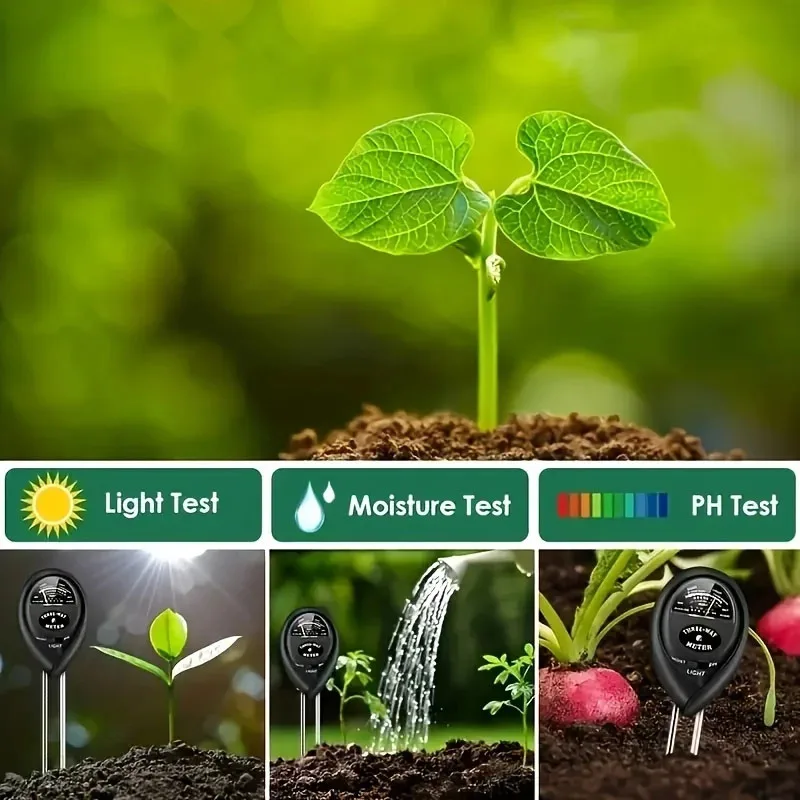 3 in 1 Soil PH Meter Sunlight PH Tester Garden Flowers Soil Moisture Sensor Meter Plants Acidity Humidity PH Monitor Detector