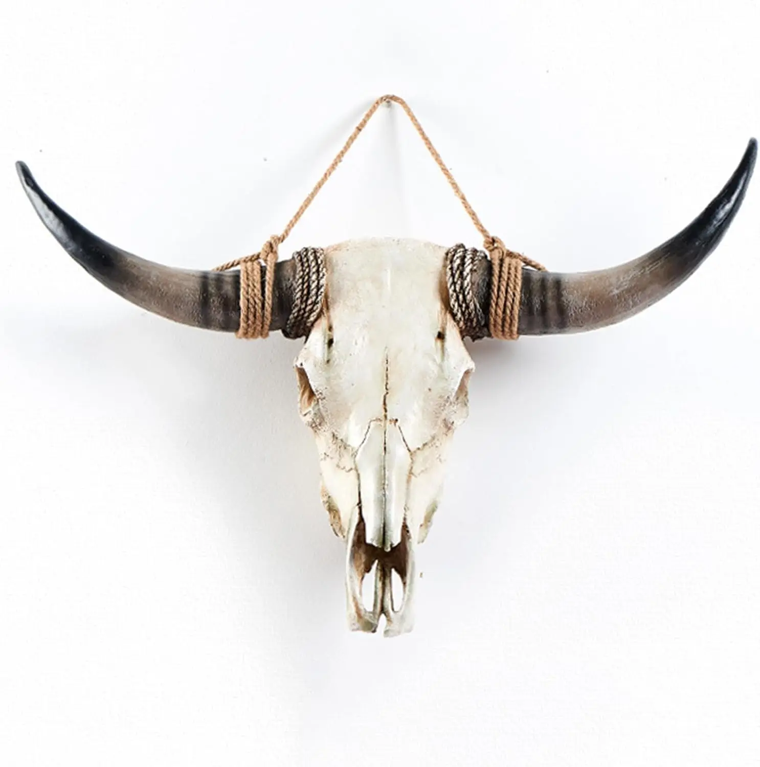 Hand-Carved Longhorn Cow Skull Wall Hanging, 31x24x7 Inch Brown Authentic Real Taxidermy Animal Skull Decor, Unique Faux Wall Plaque Art Crafts, Long Horns Farmhouse Wall Decor