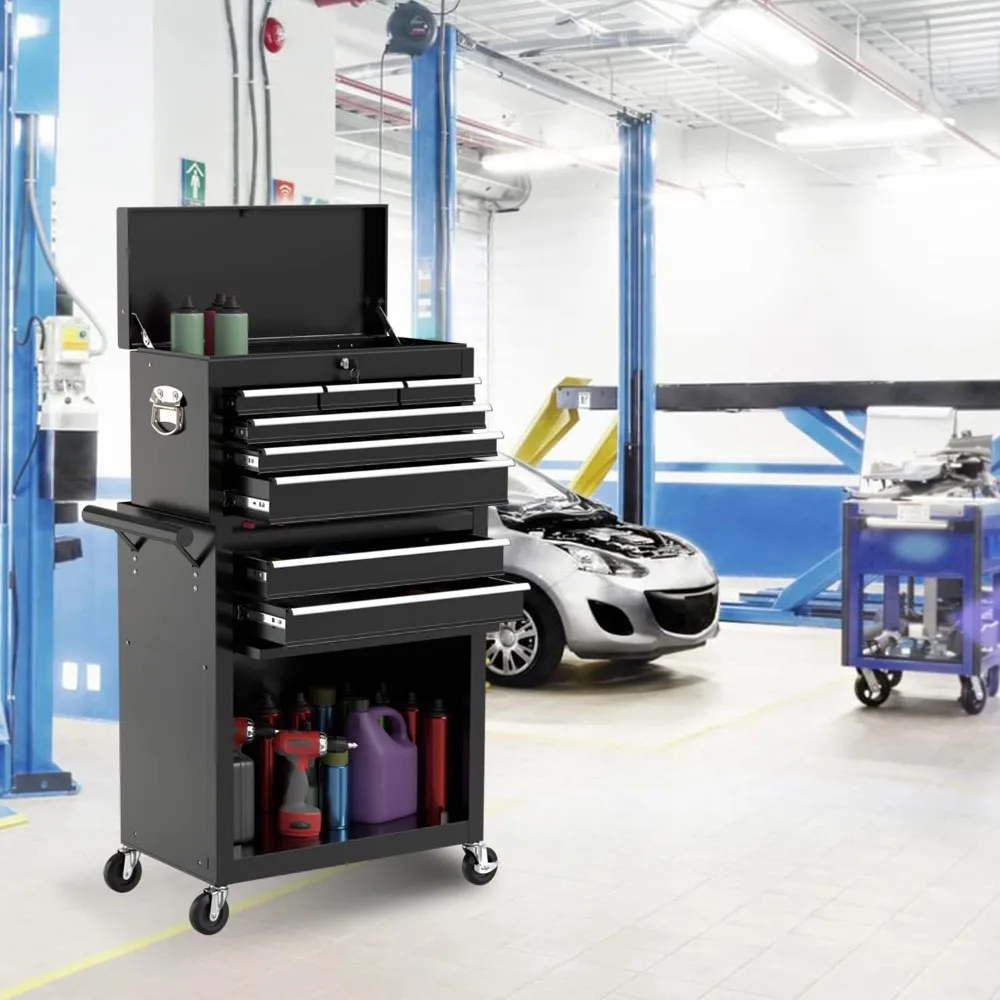 

8-Drawer Rolling Tool Chest with Lockable Cabinets, Heavy-Duty Steel Tool Box on Wheels for Workshop Garage Storage