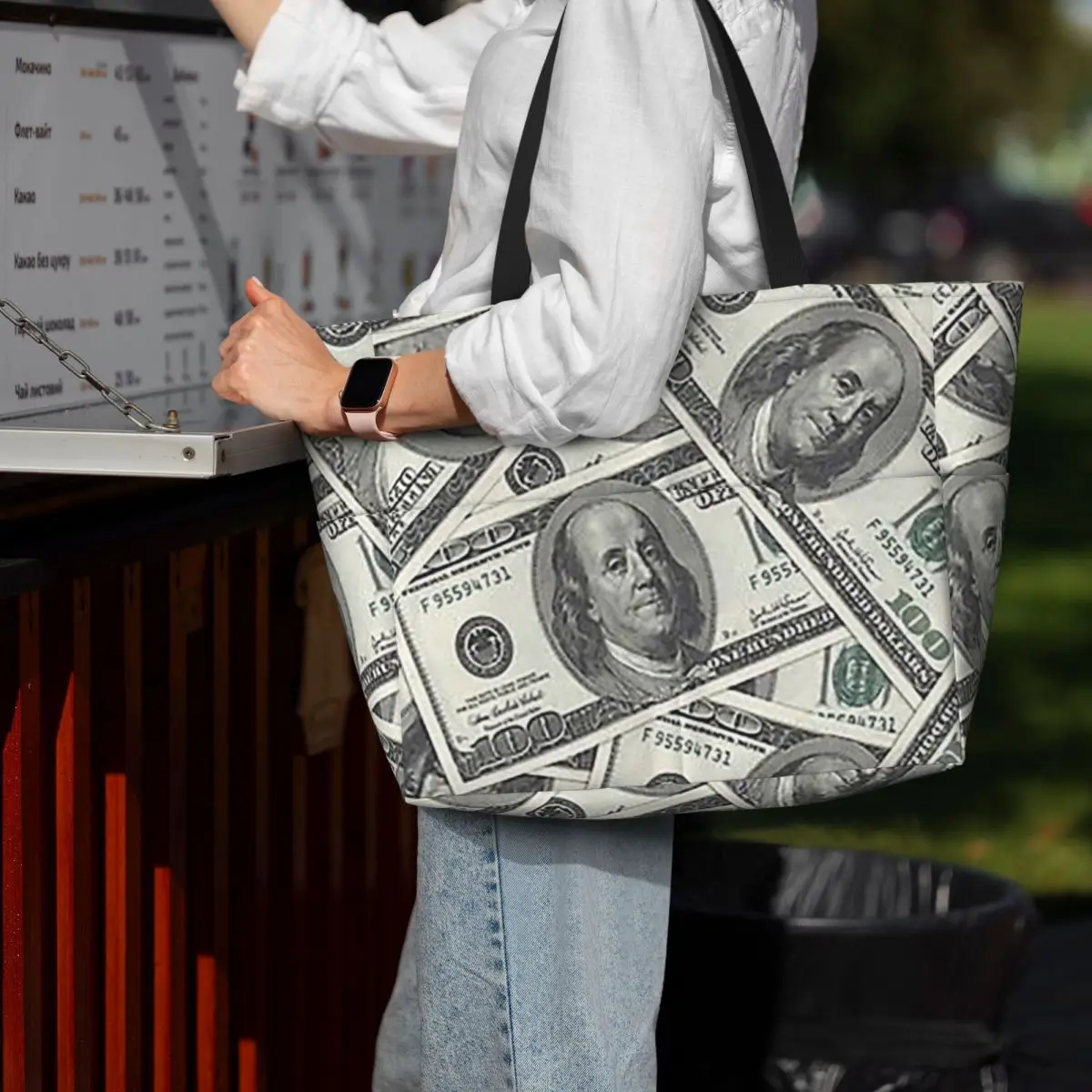 

Rich Money Novelty Dollars Beach Tote Bag Sport Gym Yoga Duffle Large Tote Bag Women Travel Bag Fitness bag