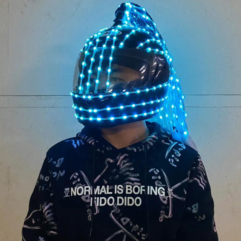 Led Kleurrijke Helm Kleding Draadloze Afstandsbediening Robot Laserdance Rekwisieten Motorset Pak Feestartikelen