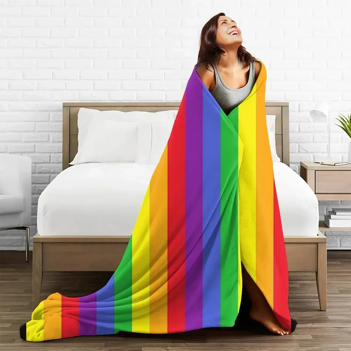 Rainbow Stripes Pattern Blankets Flannel Textile Decor Colorful Multifunction Lightweight Throw Blanket for Bed Couch Rug Piece