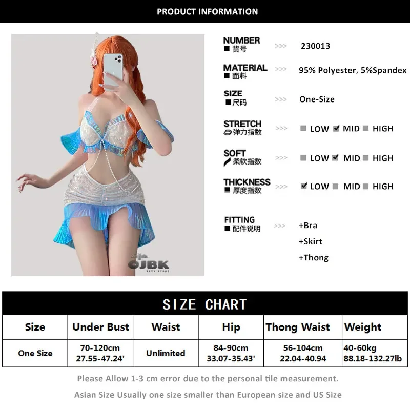 Ojbk Meisjes Anime Prinses Glanzende Kostuums Vrouwen Mooie Zeemeermin Cosplay Kostuum Panel Lovertjes Rok Fancy Dress Sexy Strandzwempak