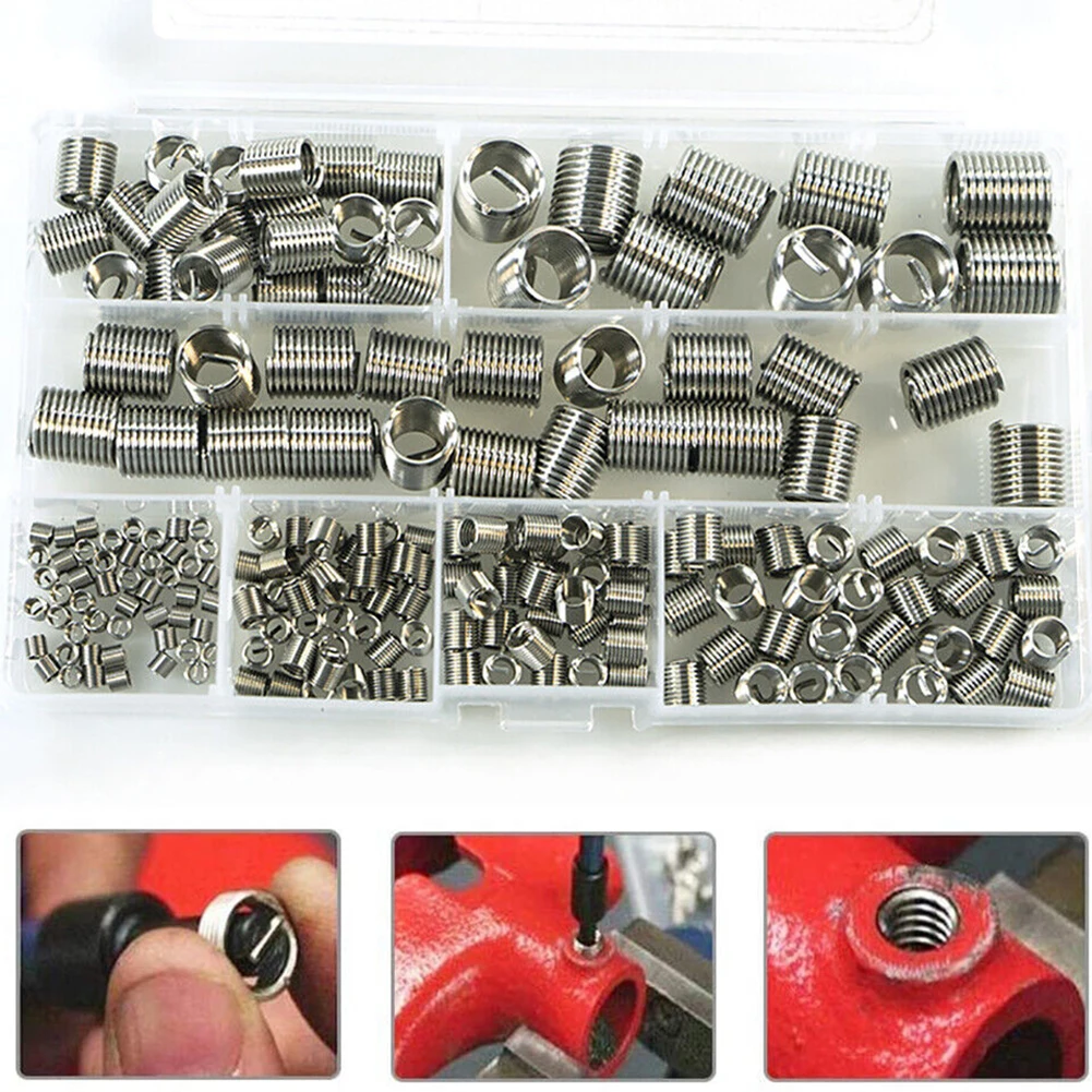 200pcs/box  304 Stainless Steel Thread Insert M3-12 Inner Thread Insert Assorted Set Parts  Accessories