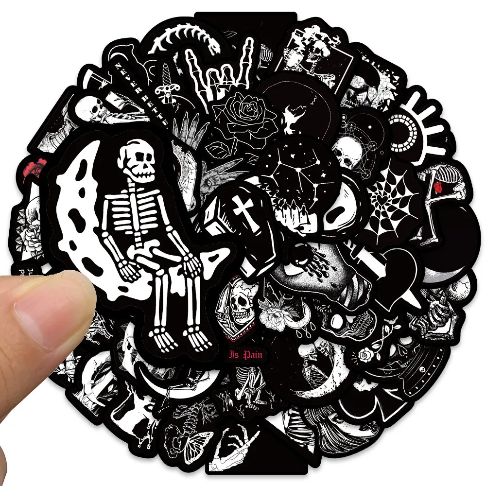 50pcs Cool Punk Gothic Darkness Skull Graffiti Stickers For Laptop Phone Guitar Luggage Diary Waterproof Vinyl Decals