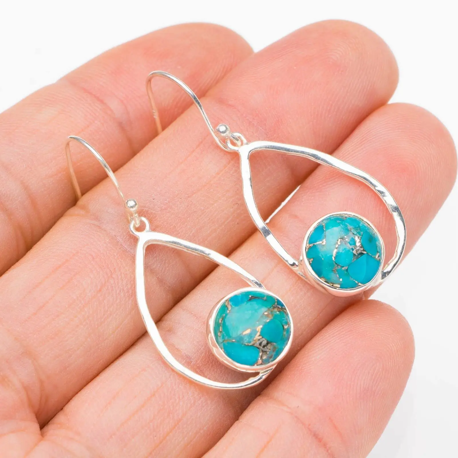 

StarGems® Natural Copper Turquoise Handmade 925 Sterling Silver Earrings 1.5" E6883