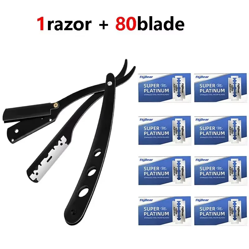 شفرة حلاقة من الفولاذ المقاوم للصدأ للرجال، ماكينة حلاقة يدوية كلاسيكية للحلاقة الرطبة، شفرة حلاقة سوداء قابلة للاستبدال #4