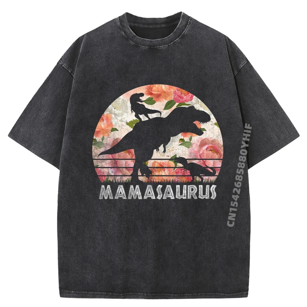 

Mamasaurus Of 2 Vintage Floral Dinosaur Mothers Day Oversized T Shirt Men Female Street Washed Clothes