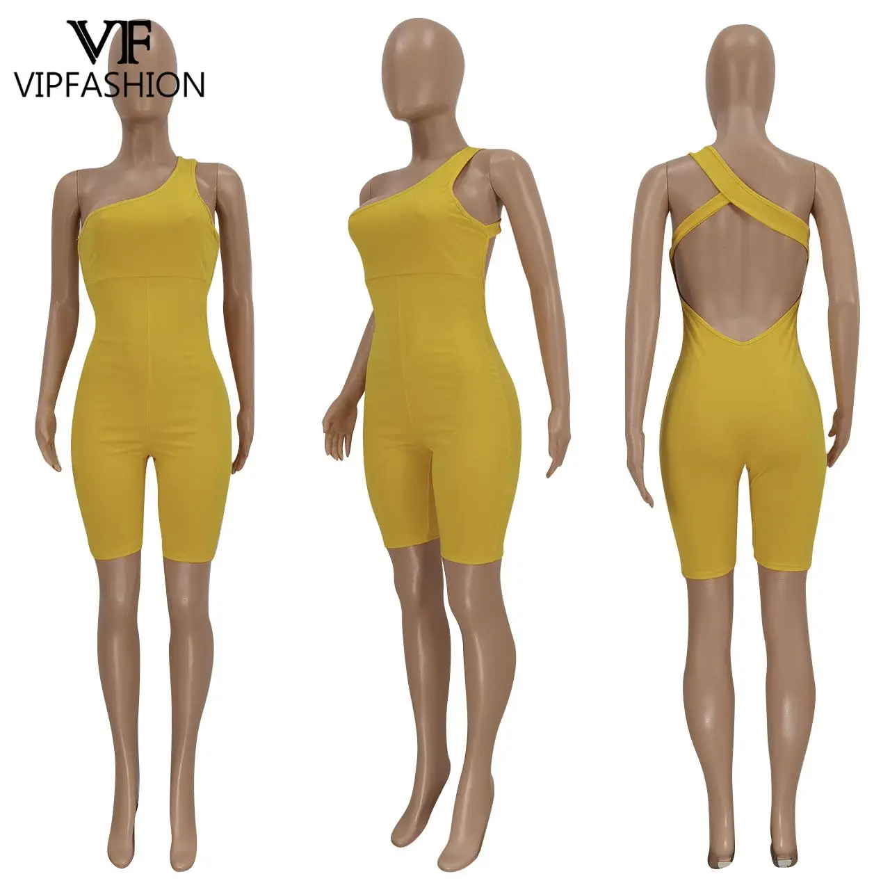 VIP FASHION-Combinaison Sexy pour Femme, Couleur Unie, Dos aux, Combishorts Moulants, Fitness, Vêtements de dehors en Plein Air, Streetwear, Été