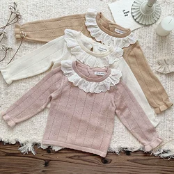 0-4Y Autumn New Baby Girls Clothes Baby Sweater Lace Toddler Knit Sweater Newborn Knitwear Long Sleeve Cotton Baby Pullover Tops