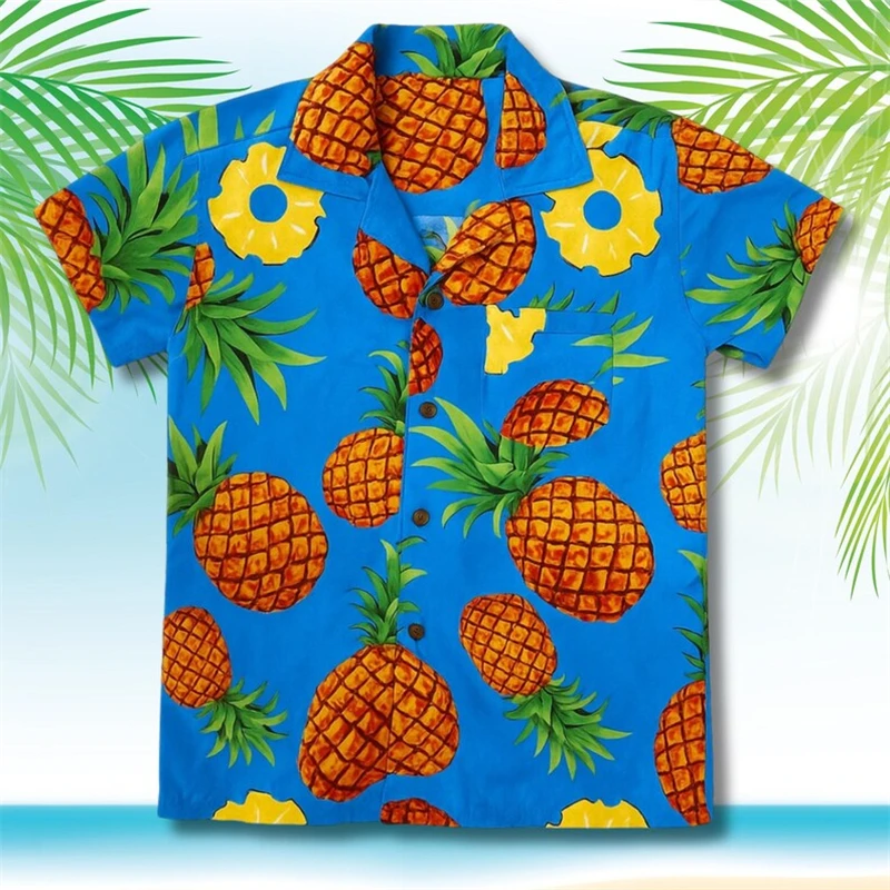 

Мужская гавайская рубашка с 3D-принтом ананаса, красочная повседневная рубашка с коротким рукавом на пуговицах, летняя одежда для отпуска