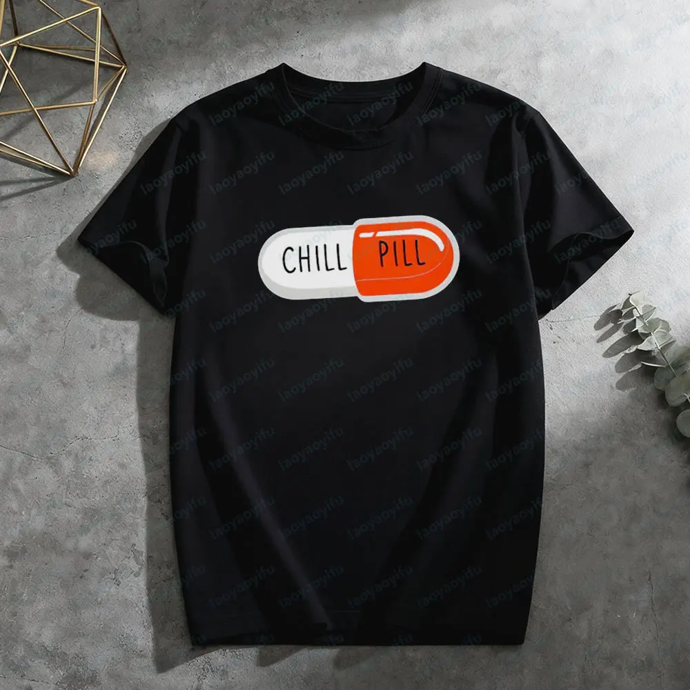 Chill Pill Tshirt Sarcastic Mental Health Shirt Humor Tee for Self Care Positivity Lovers Tee Simple Men Women Casual Cotton Tee