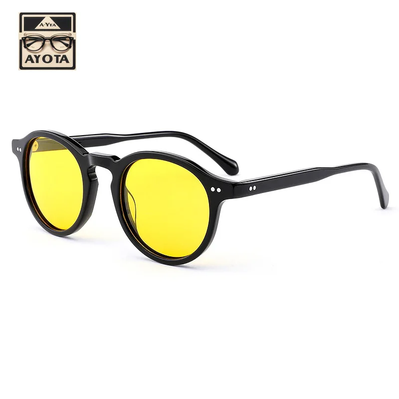 

New Fashion Retro Round Frame Sunglasses Personalized Photography Men's Women's Sunglasses Black Frame Yellow UV400 SUNGLASSES
