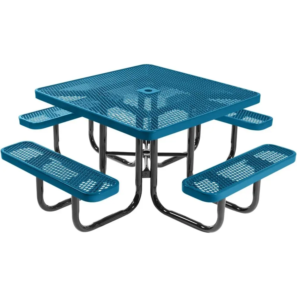 Heavy-Duty Portable Outdoor Picnic Table with Umbrella Hole, Expd Metal Commercial-Grade Patio Dining urniture Made in America (