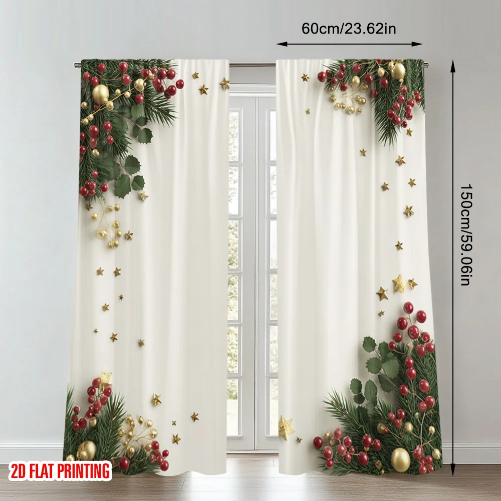2 قطعة 2D الطباعة المسطحة عيد ميلاد سعيد الستائر عيد الميلاد نجوم الحلي احتفالية الرقمية المطبوعة البوليستر الستائر احتفالي الجدار #2