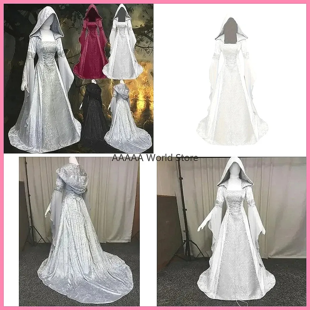 

Gothic Victorian Maxi Gown with Hood, Medieval Renaissance Wedding Dress & Halloween Costume