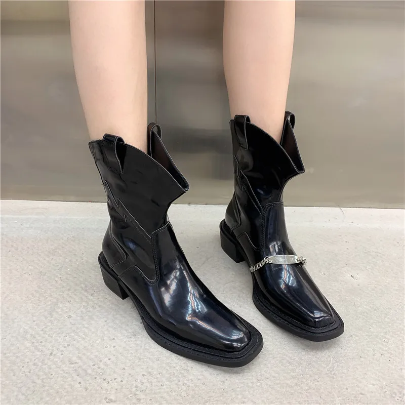 Denim Women\'s Boots Square Toe Retro Ladies Long Boots Luxury Square Heels Boots Original Victorian Leather Shoes Autumn 2023new