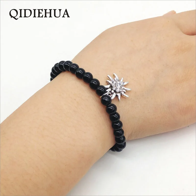 QIDIEHUA Fashion 6mm Glass Pearl Braceletl for Women Edelweiss Pendant Bracelets Multicolor Trend Gift Jewelry Wholesale