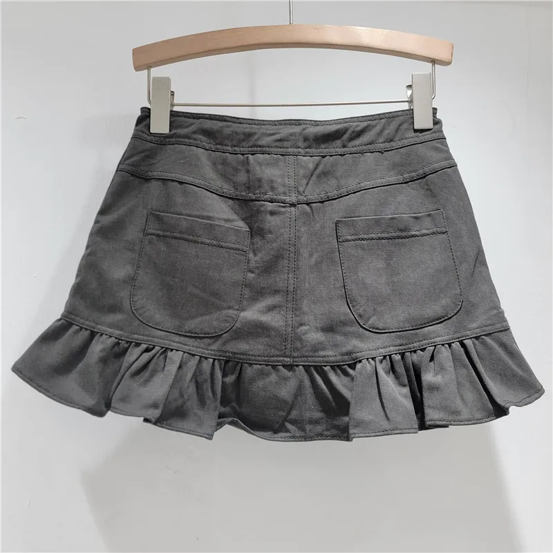 تنورة صغيرة بحاشية مكشكشة | تنورة قصيرة برباط على شكل حرف A عالية الخصر، طراز ريترو منفعل #4