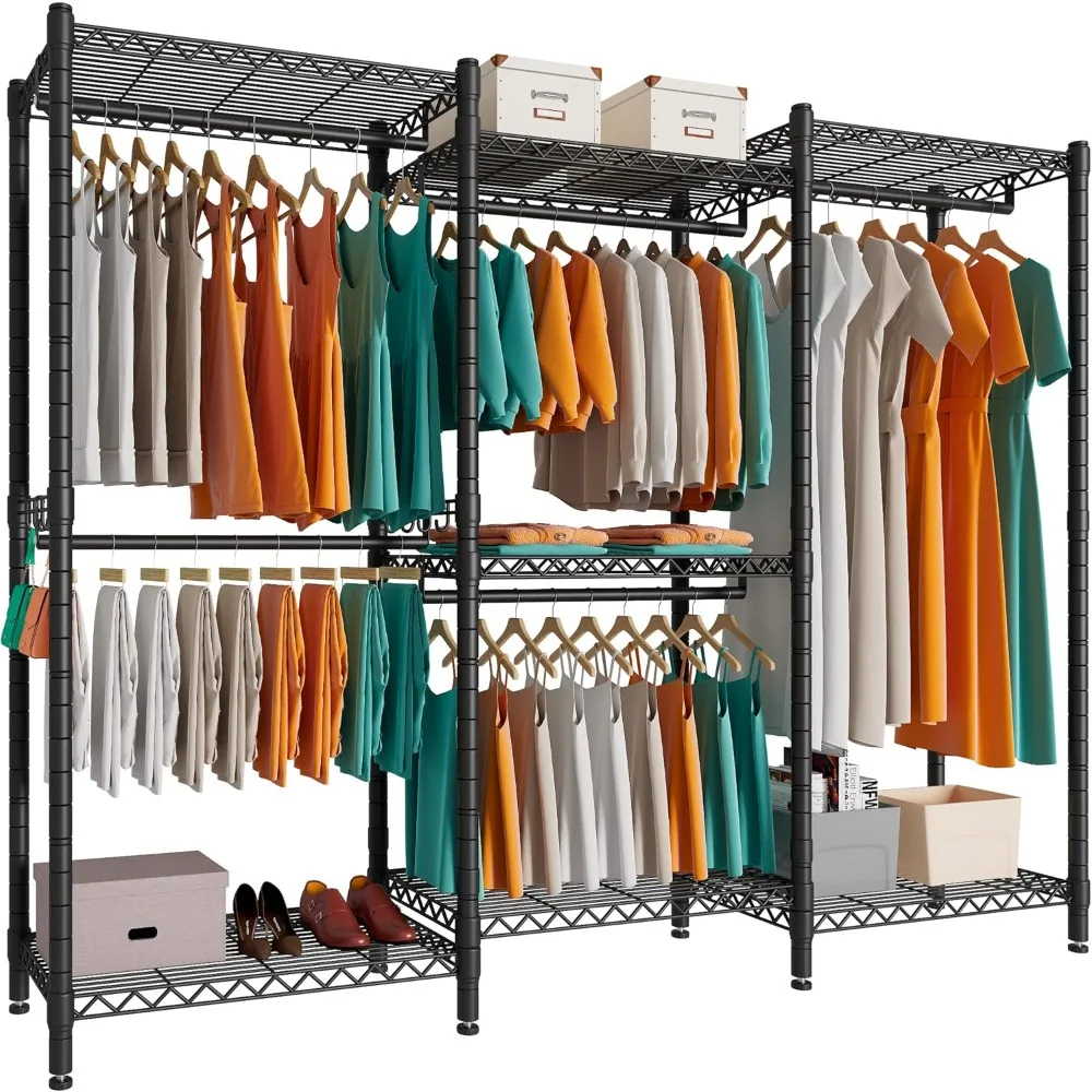 

Heavy Duty Clothes Rack,Wire Garment Rack for Hanging Clothes,Multi-Functional Bedroom Clothing Rack with 5 Hanger Rod,7 Shelves