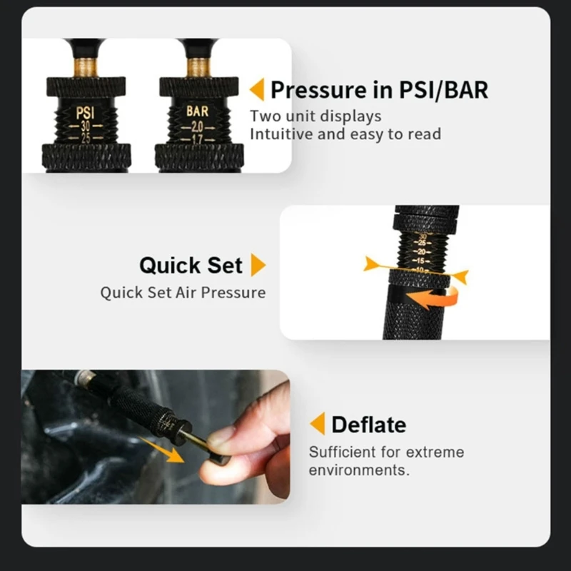 כלי לניפוח מהיר של צמיגים, כוונון עדין 0.7-2.1 בר, מגיע עם כובעי שסתומים 2 זוגות