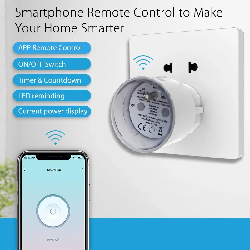 Tuya Wifi Smart FR Plug EU 16A مع وظيفة مراقبة الطاقة، تطبيق لاسلكي، مقبس التحكم عن بعد الصوتي، يعمل مع Alexa Google Home