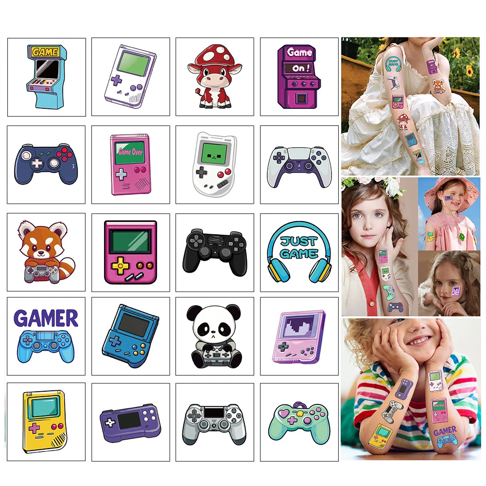 

20pcs Funny Cartoon Game Console Tattoo Stickers Temporary Waterproof Body Arm Fake Tattoos Decals Kid Birthday Party Decoration