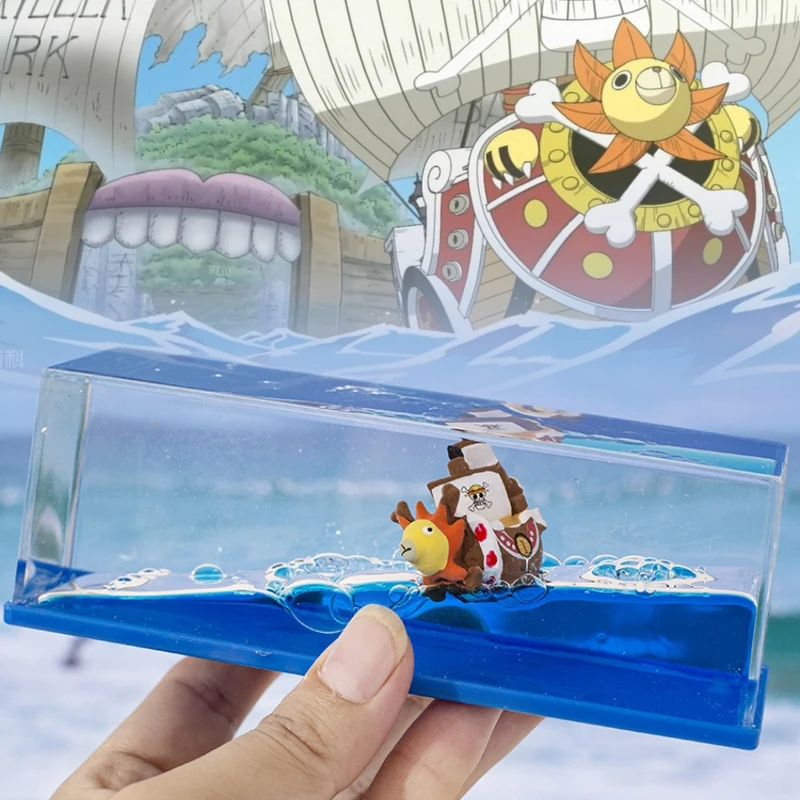 Figurine Thousand Sunny en bouteille flottante avec liquide, modèle One Piece Barco Going Merry, bateau flottant, décoration de bureau, jouet, cadeau