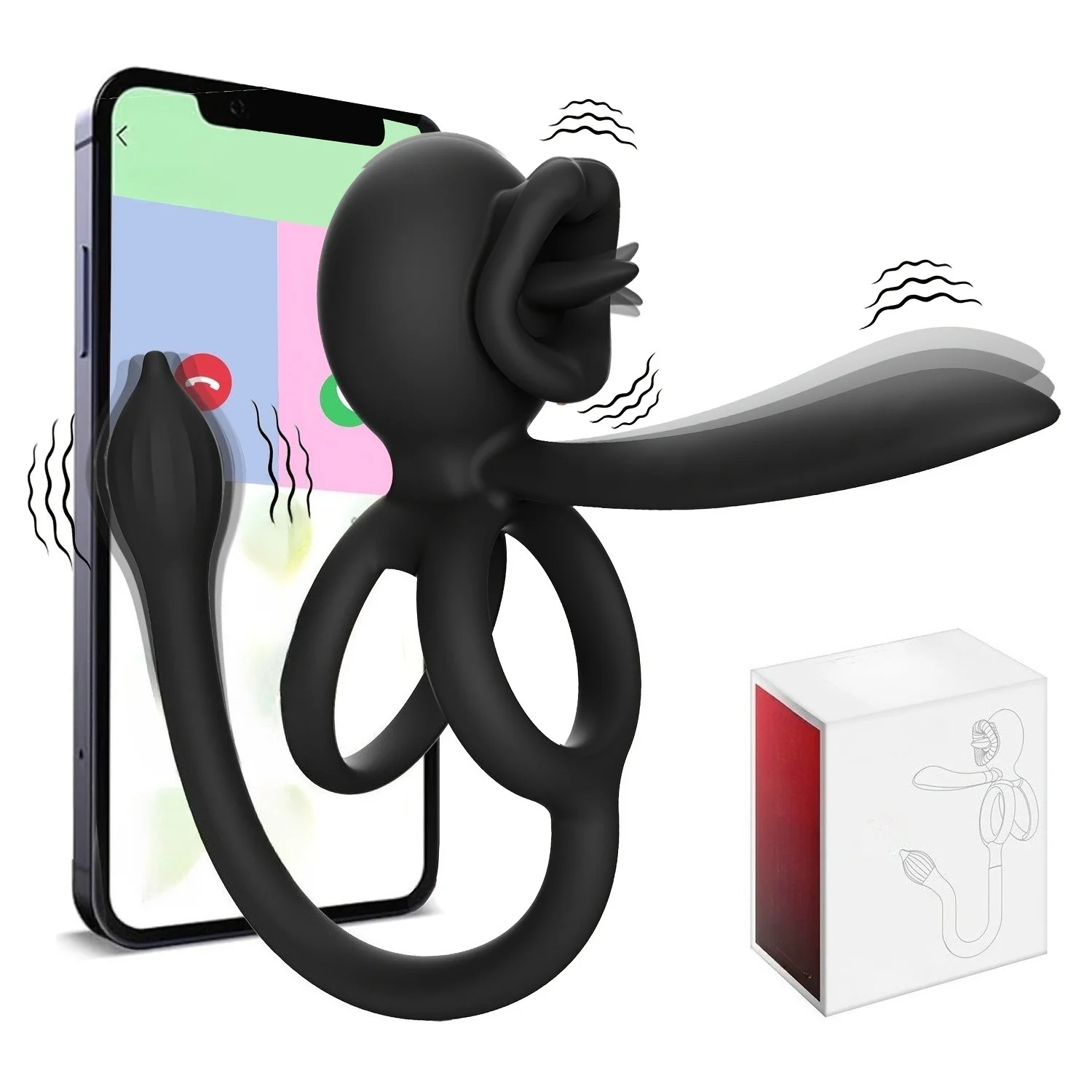 Soft Silicone Vibrating Rooster Ring 3-in-1 Bluetooth APP Controlled 9 Modes Tongue Licking Adult Intimate Toy for Couples 18+