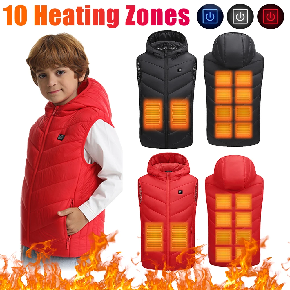 10 Zones de chauffage vestes chauffantes électriques USB manteau chauffant thermique hiver veste chaude pour garçons filles en plein air cyclisme gilet chaud