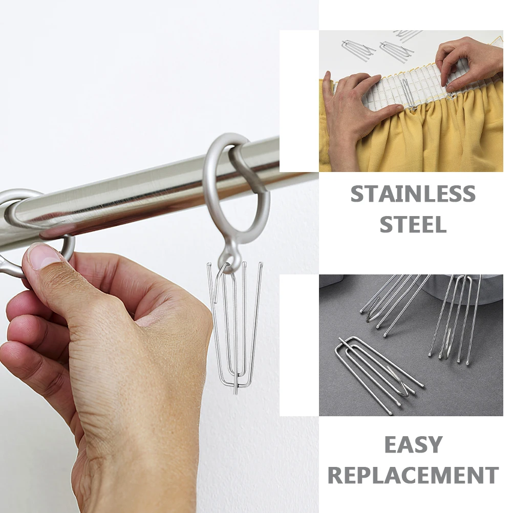 

50 Pcs Curtain Rod Hook Set Hooks with Stainless Steel for Drapes Drapery Pleated