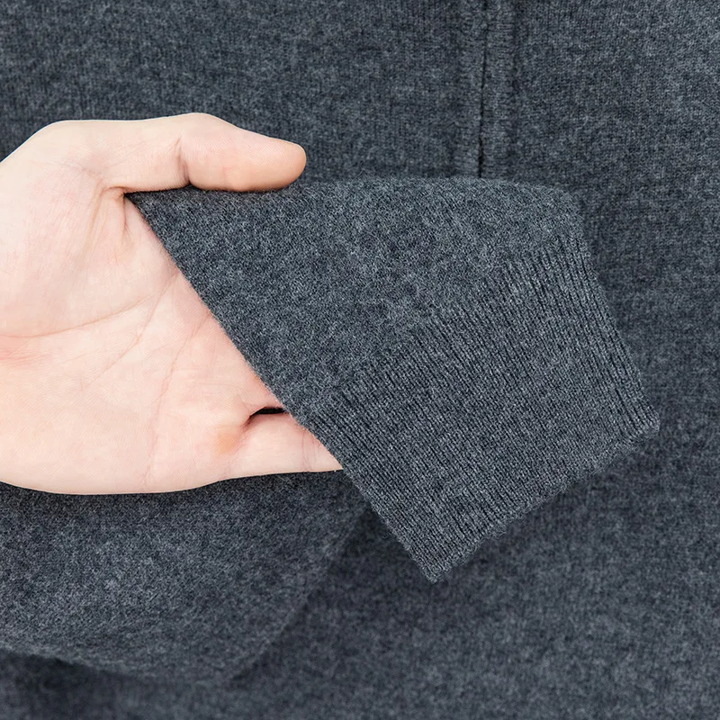 100% Wool Zip Up Sweater Men Autumn Winter Thick Pullover High Neck Sweater