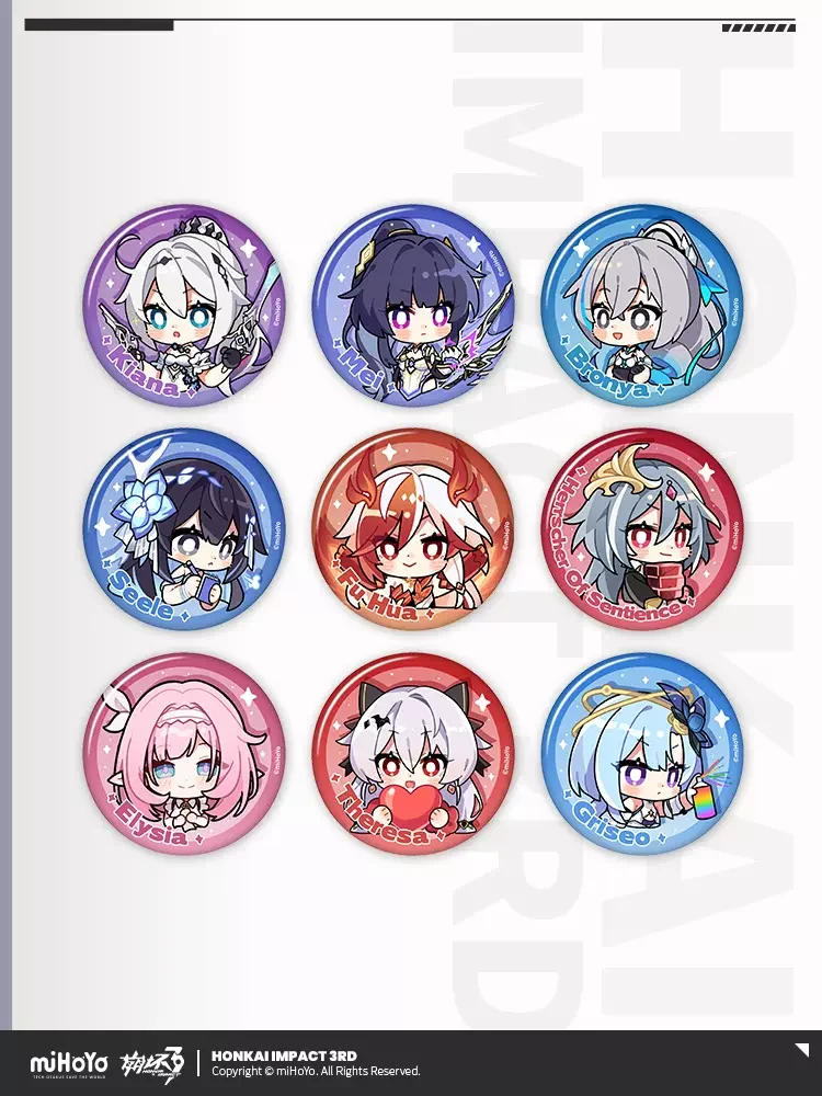 

Sunsyea Honkai Impact 3rd Official Merch miHoYo Original Authentic Badge Bronya Kiana Raiden Mei Seele Elysia Fu Hua