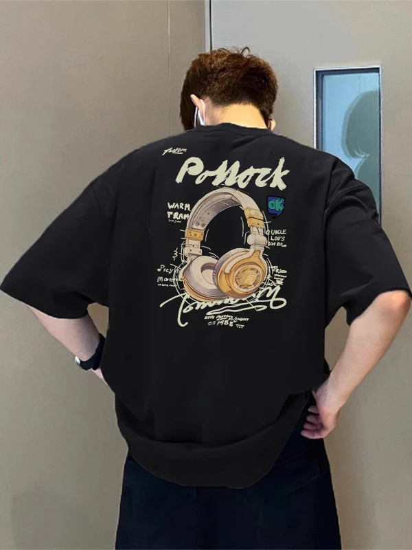 

Trend Letter Printing Street Riding Cotton Short-sleeved T-shirt Men's Trend Brand 2025 Summer Versatile Loose Couple Trend Top