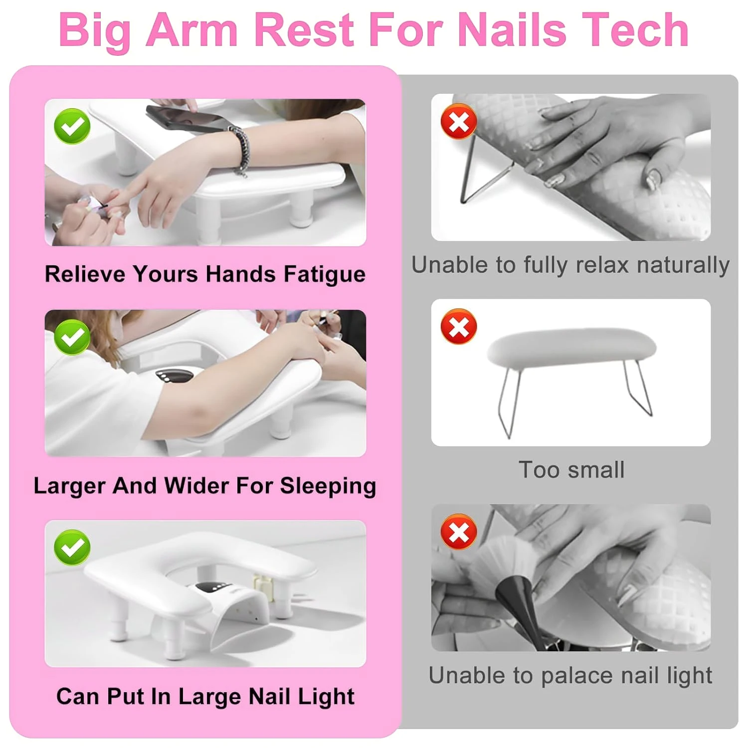 Professional Nail Tech Arm Rest with Elbow Pillow Set Height Adjustable Microfiber PU Leather Manicure Cushion for Salon Home