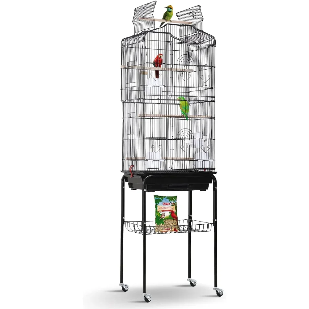

Play Open Top Medium Small Bird Cage with Detachable Rolling Stand for Parrot Lovebirds Finches Canaries Parakeets