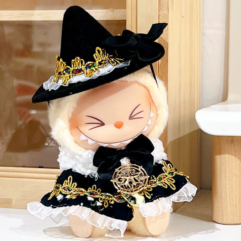 10cm Plush Doll Handmade Clothes 17cm Labubu Doll Anime Magician Priest Cosplay Costume Hat Cloak  Set