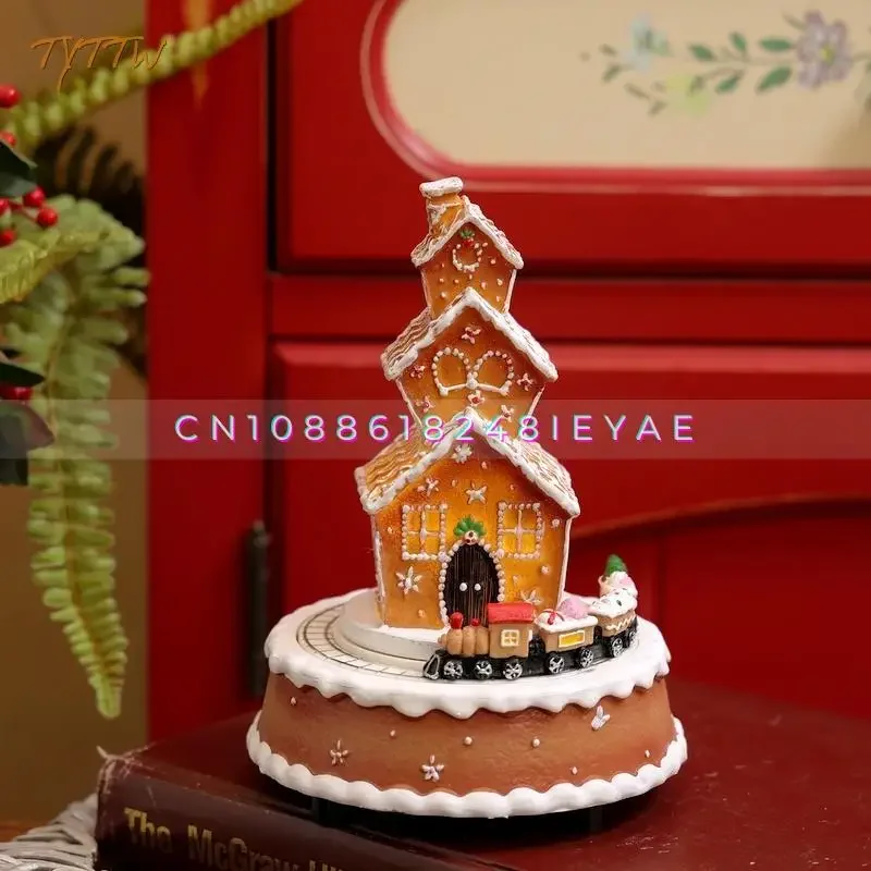 Christmas Decoration Luminous Rotating Biscuits Three-story House Train Music Box Ornaments Holiday Gift Window Ornaments